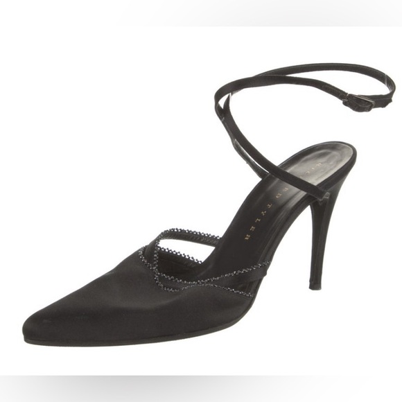 Satin Beaded Accent Pointed Toe Slingback Pumps - Picture 4 of 5